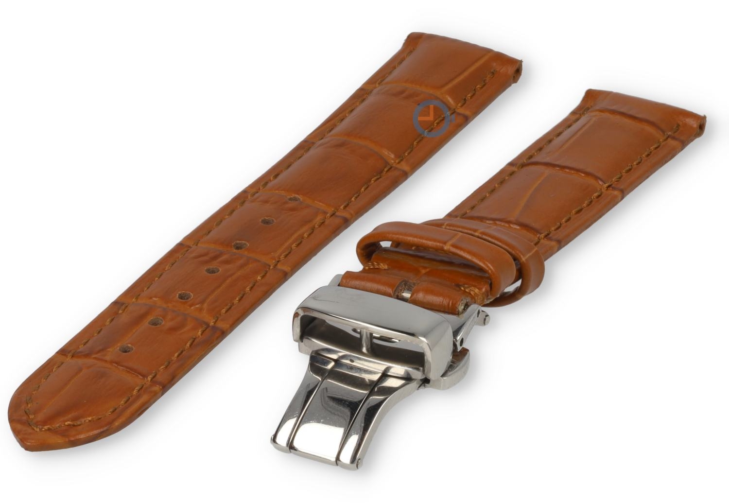 17mm horlogeband crocoleer met vlindersluiting - cognacbruin