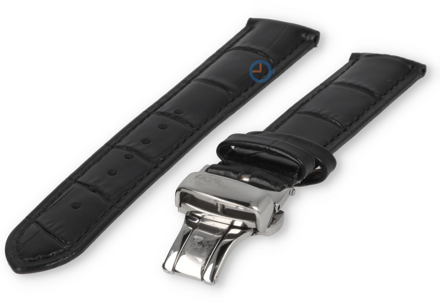 17mm horlogeband crocoleer met vlindersluiting - zwart