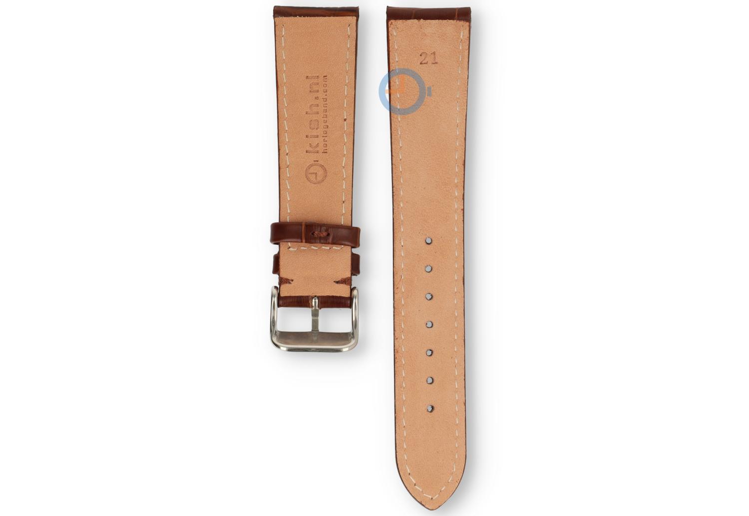 Horlogebandje 21mm - croco leer - donkerbruin