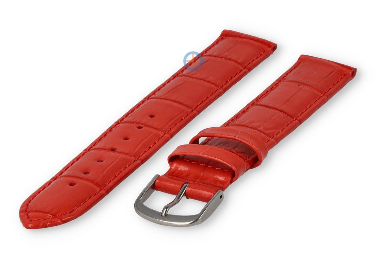 XL horlogeband leer met krokoprint - 16mm - rood