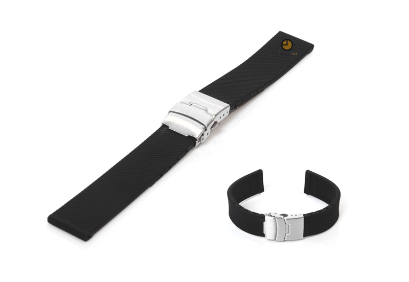 Horlogeband 22mm zwart rubber met vouwsluiting