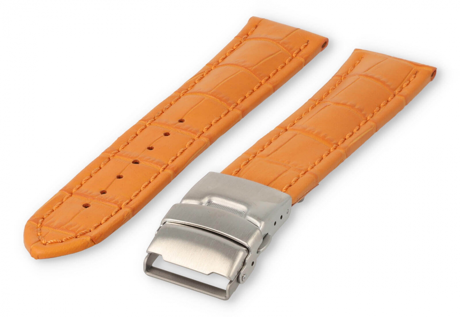 Horlogeband met vouwsluiting 24mm oranje leer