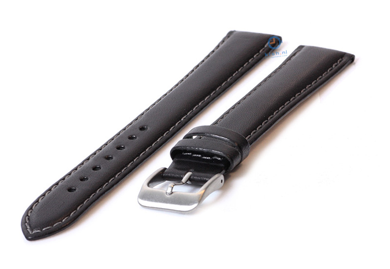 Extra lange horlogeband 20mm zwart leer - XXL
