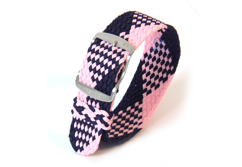 Horlogeband 20mm perlon blauw/roze
