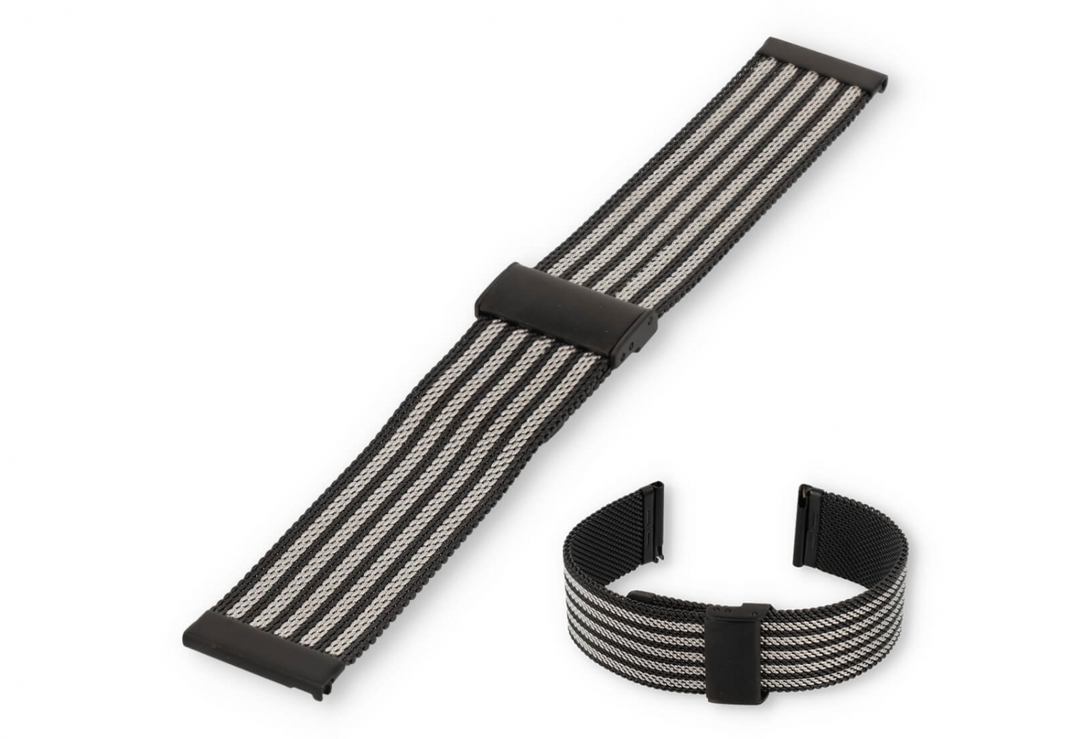 Horlogeband 22mm milanees zwart/zilver - Quick Switch (FIJN)