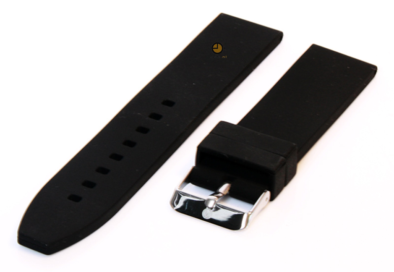 Horlogeband 22mm zwart siliconen glad