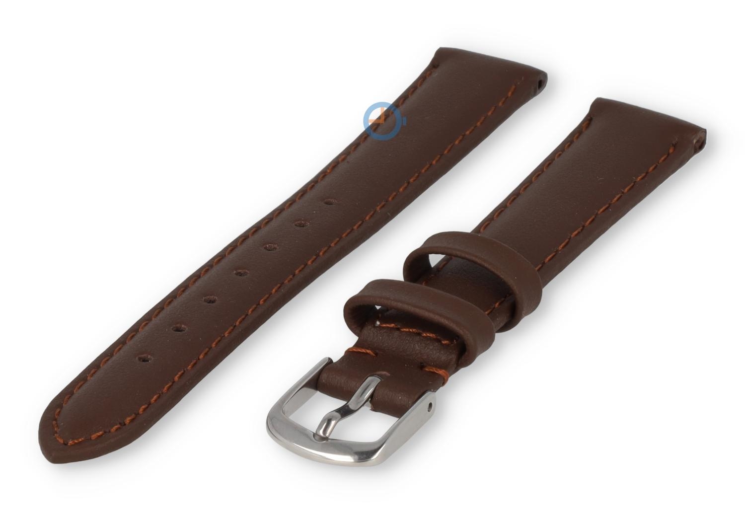 14mm horlogeband glad leer - donkerbruin