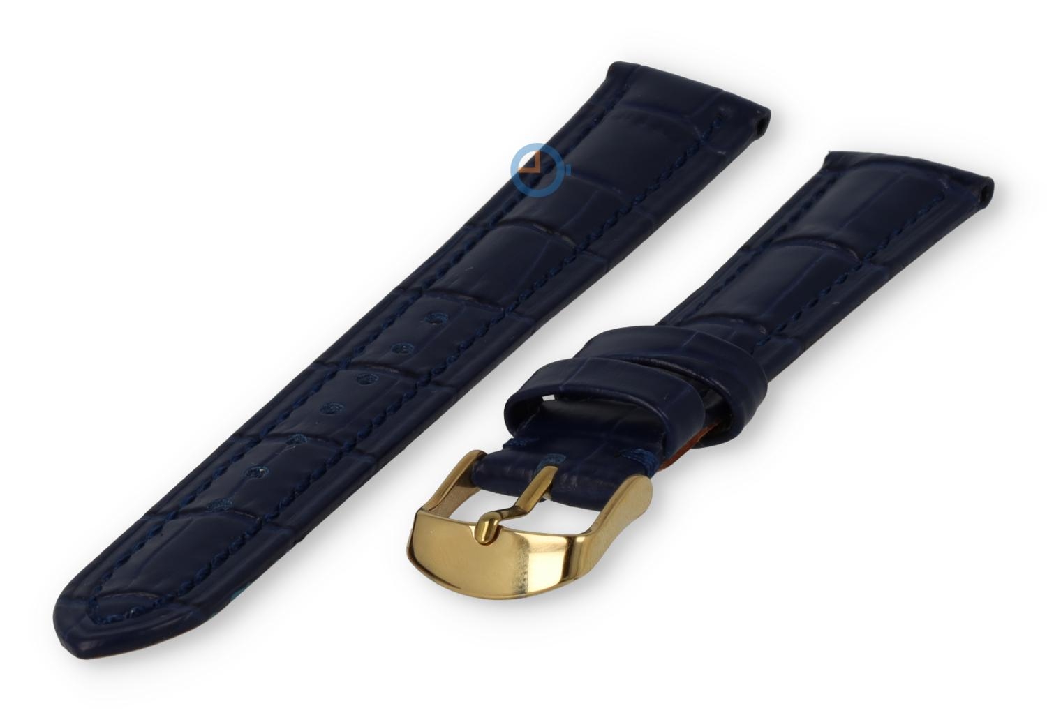 Luxe Edox horlogeband donkerblauw leer - goud - 22mm