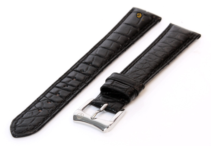 Horlogeband 16mm zwart krokodillenleer mat