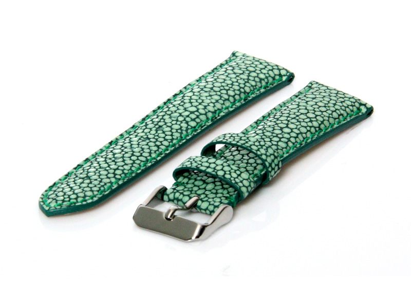 Horlogeband met roggenprint - 22mm groen leer