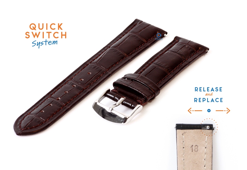 Horlogeband 18mm croco leer donkerbruin