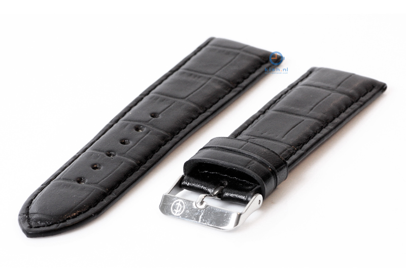Horlogeband 24mm zwart leer kroko