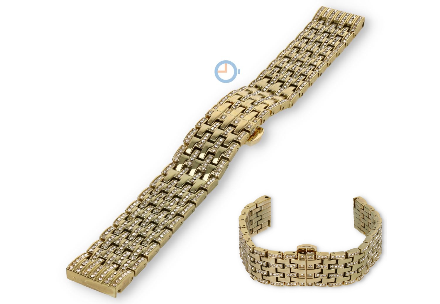 Horlogebandje met steentjes - 18mm - geelgoud