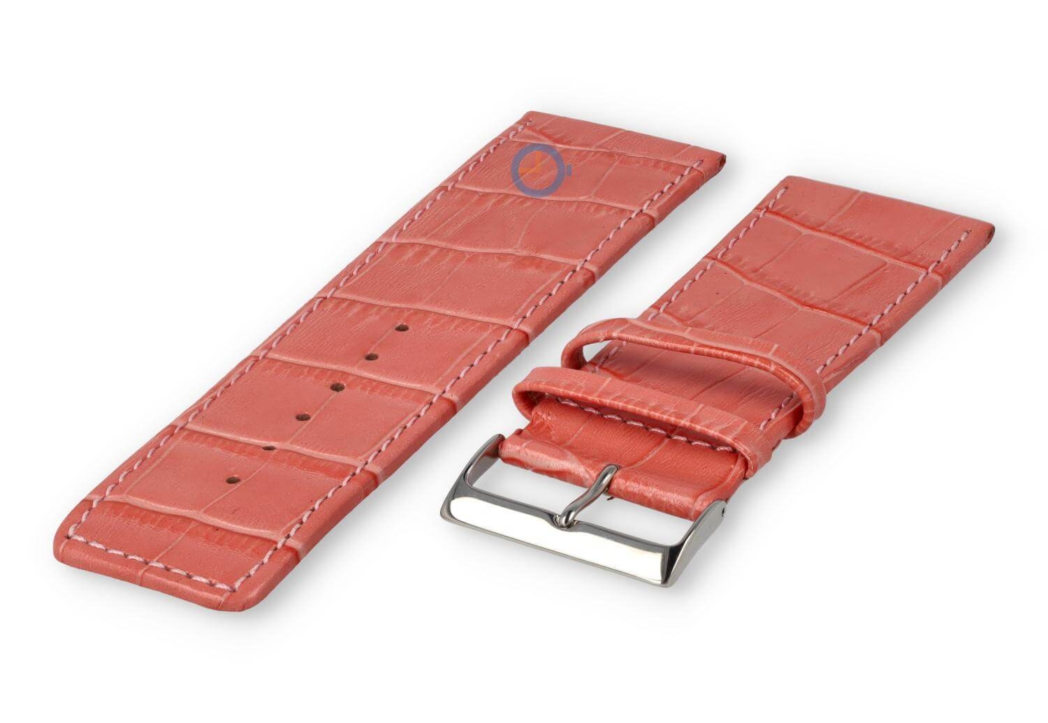 Kalfsleder band met croco-reliëf - 28mm - zalmroze