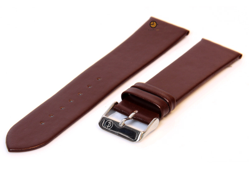 Naadloze horlogeband 20mm donkerbruin stieren leer