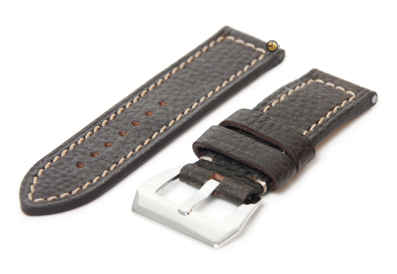 24mm horlogeband donkerbruin - stevig leer
