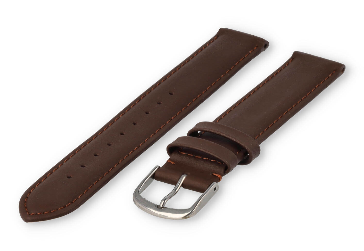 XL horlogeband glad leer - 18mm - donkerbruin