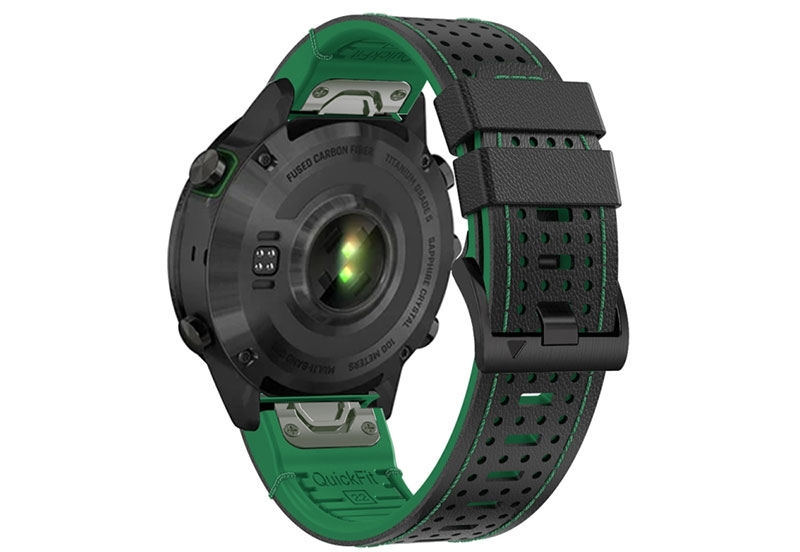 Premium 26mm bandje - leer/siliconen - zwart/groen