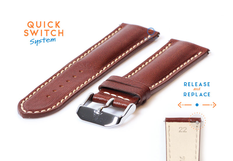Horlogeband 22mm bruin stierenleer