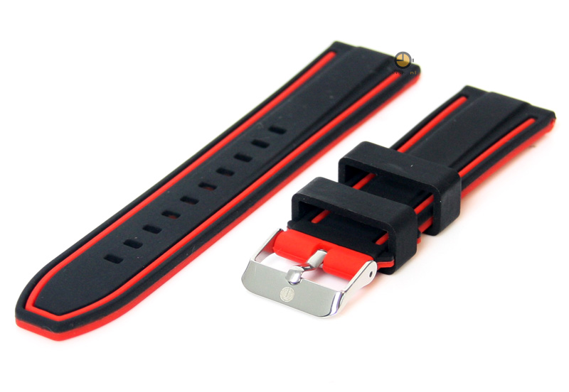Omkeerbare horlogeband 20mm zwart-rood siliconen