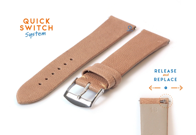Horlogeband 18mm zandkleur leer