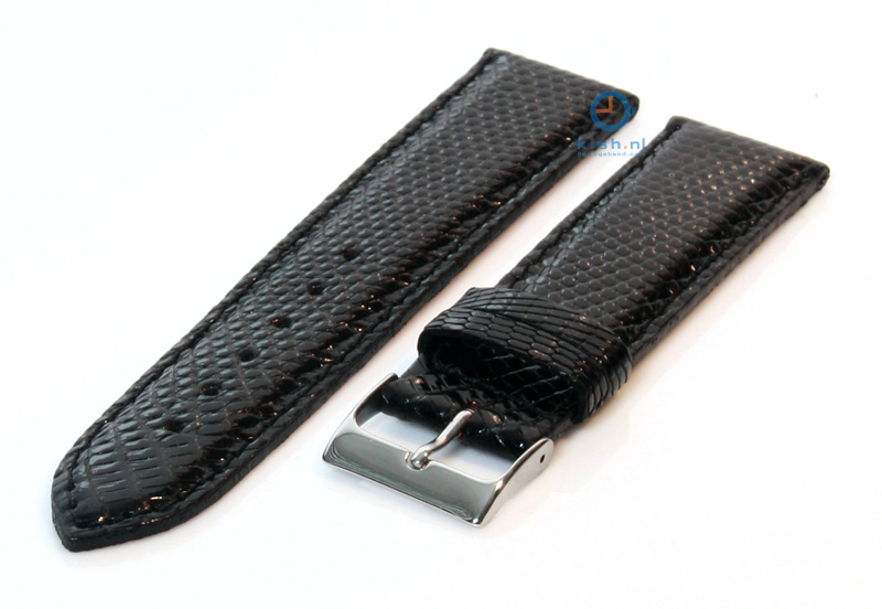 Horlogeband 22mm hagedissenleer zwart