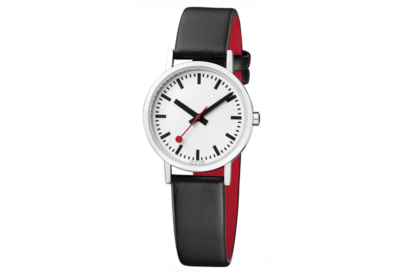 Mondaine 16mm horlogeband zwart rood glans