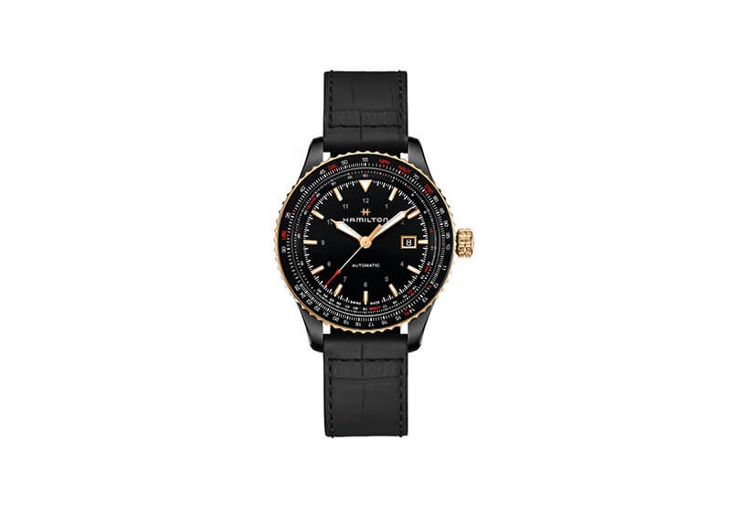 Hamilton horlogeband H76635730 - zwart leer