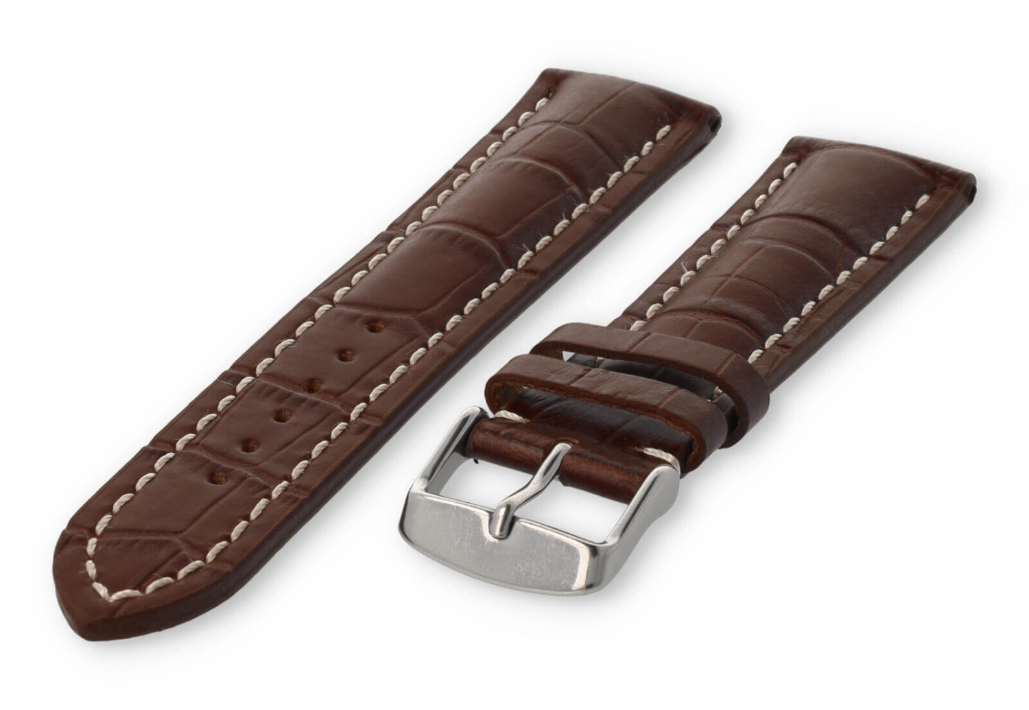 Horlogeband met krokoprint 22mm donkerbruin leer