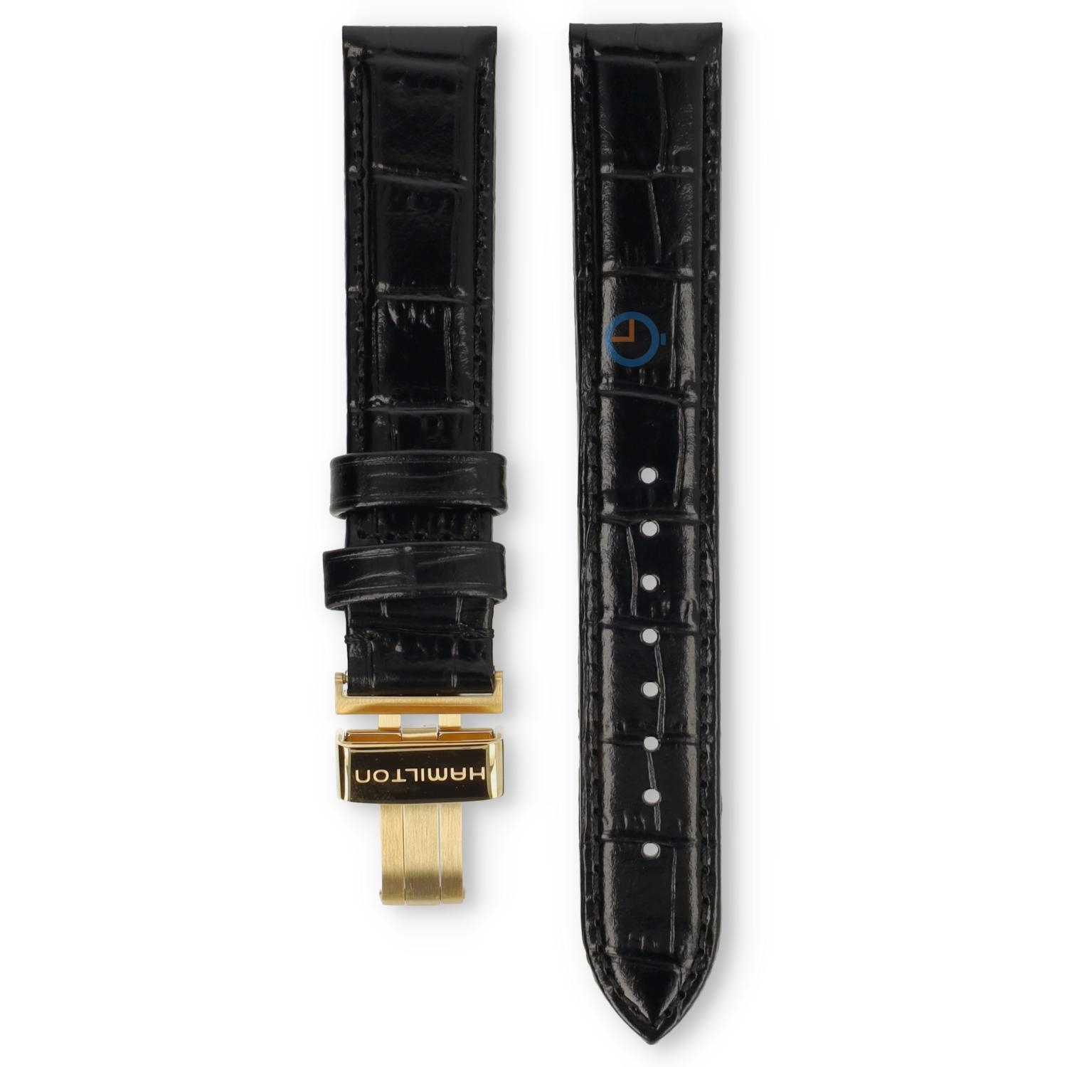 Hamilton horlogeband H24301731 - zwart leer