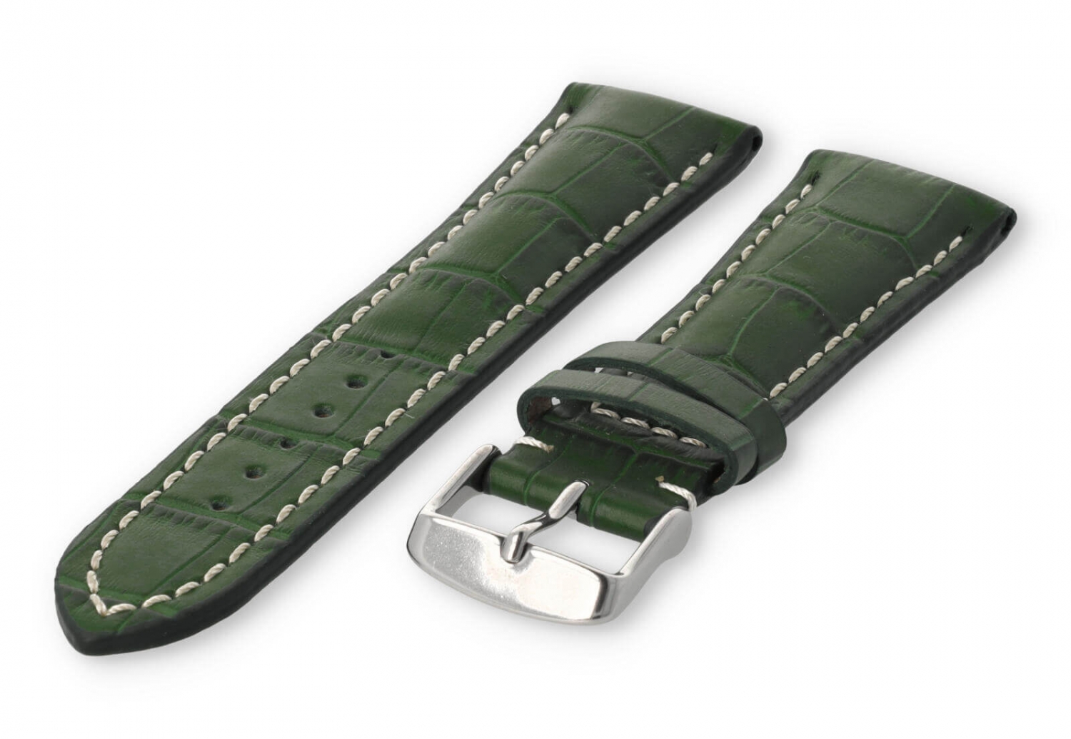 Horlogeband met krokoprint 24mm groen leer