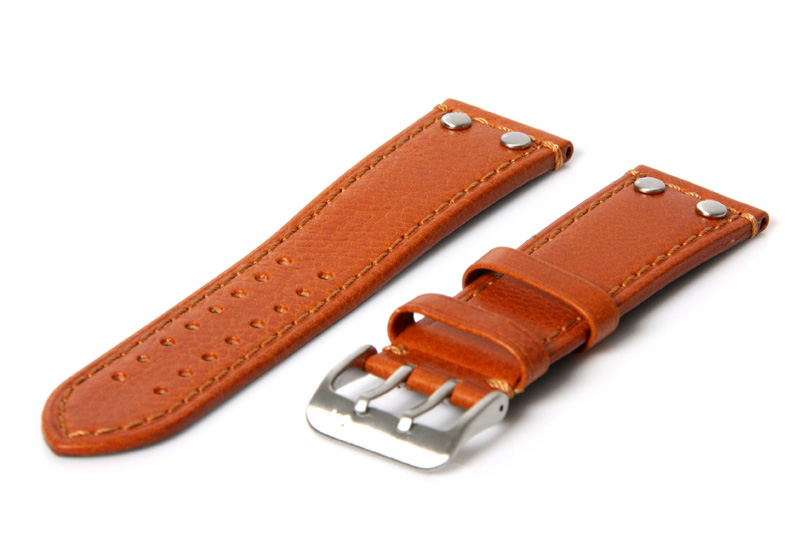Cognacbruine leren horlogeband met studs - 20mm