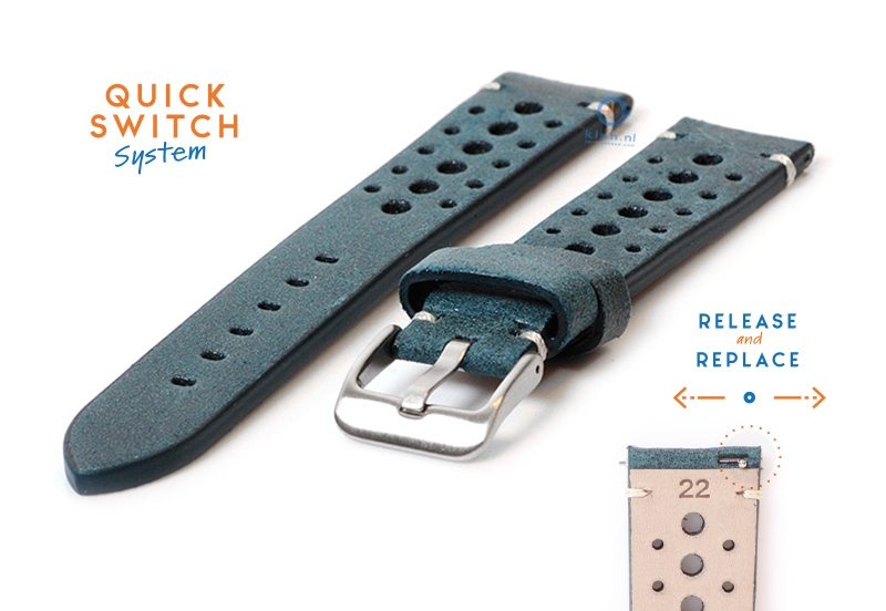Horlogeband 22mm vintage perforated groen leer