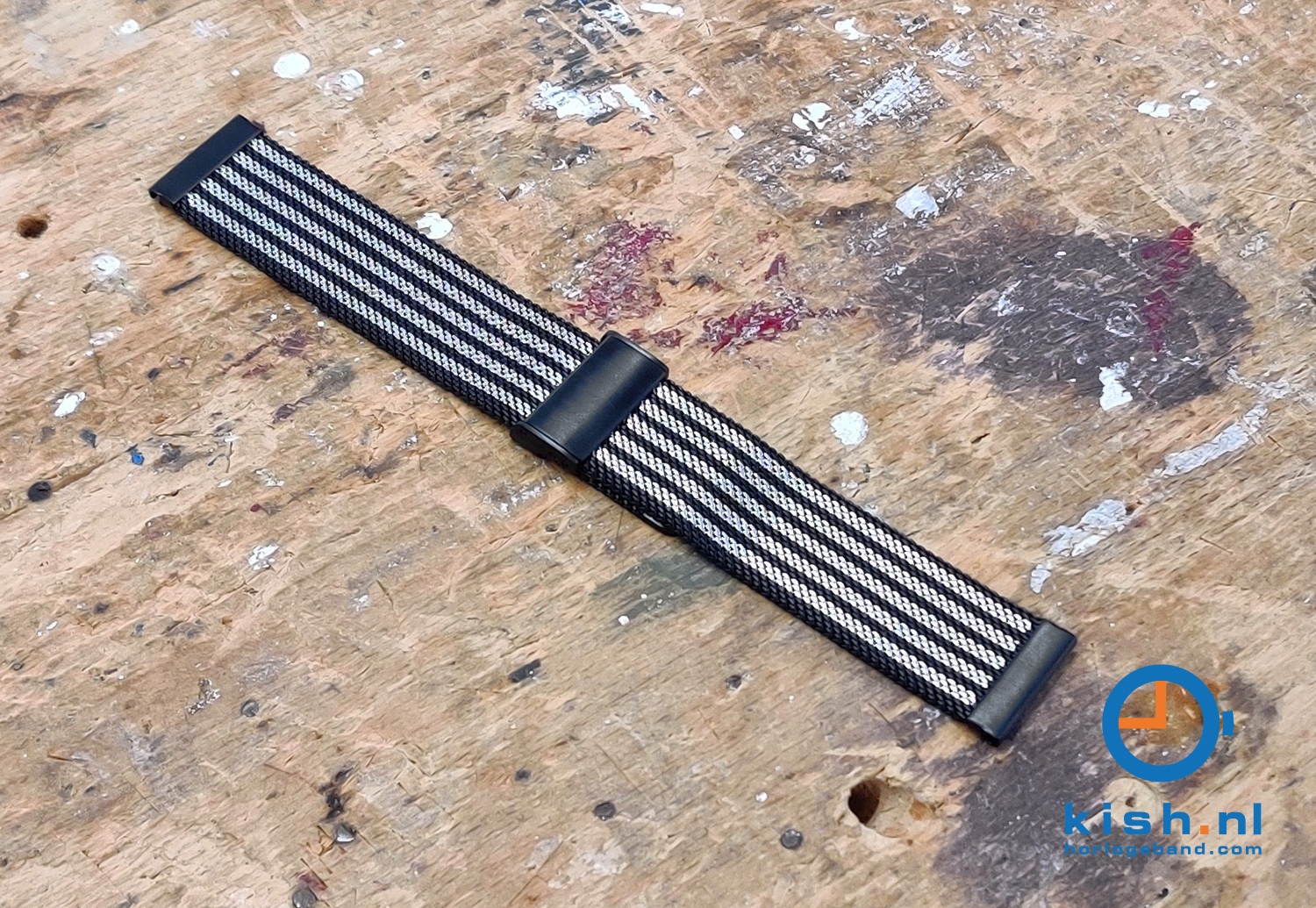 Horlogeband 22mm milanees zwart/zilver - Quick Switch (FIJN)