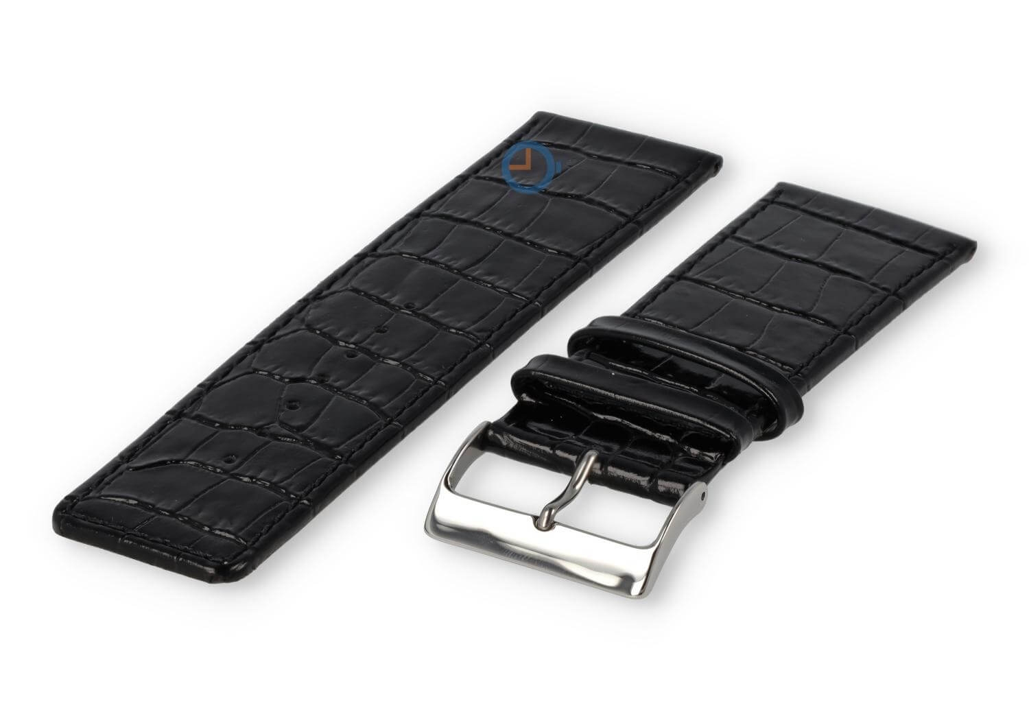 Kalfsleder band met croco-reliëf - 28mm - zwart