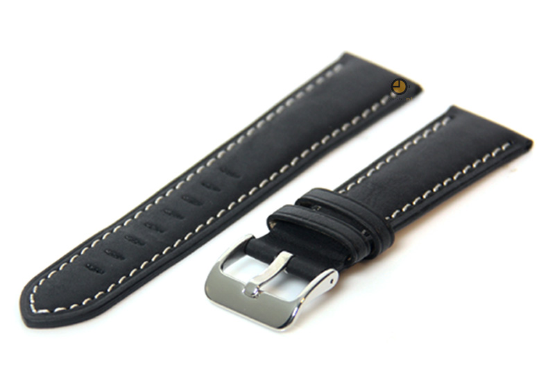 Horlogeband 22mm leer vintage zwart