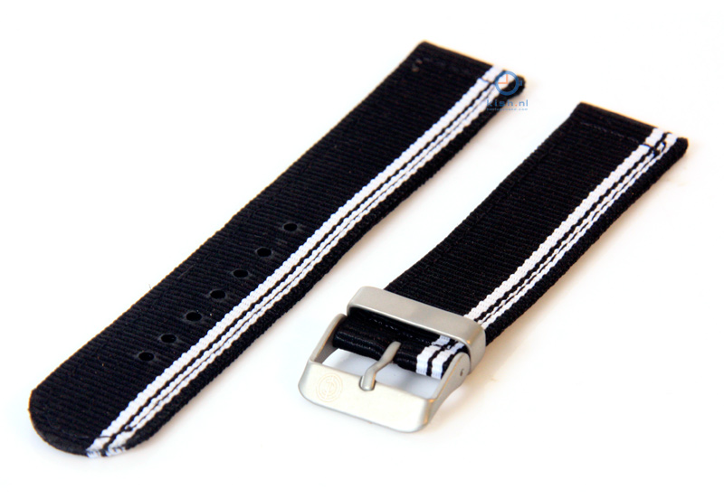 Horlogeband 20mm zwart/wit nylon