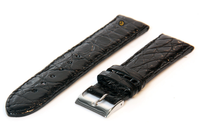 22mm horlogeband echt krokodillenleer zwart