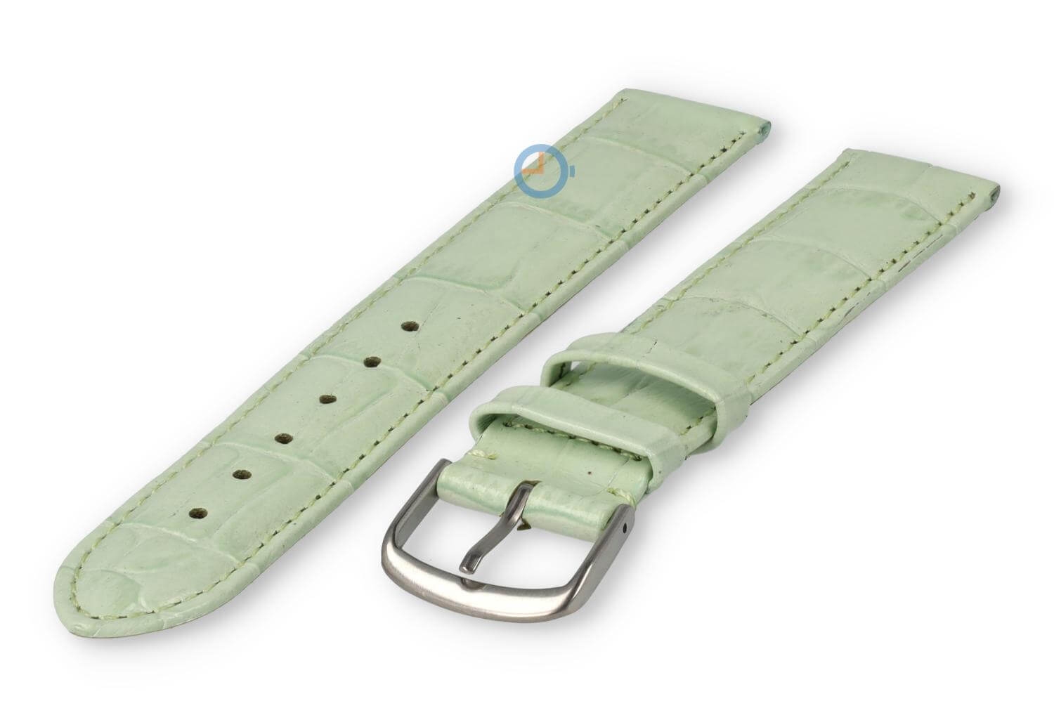 XL horlogeband leer met krokoprint - 16mm - pastelgroen