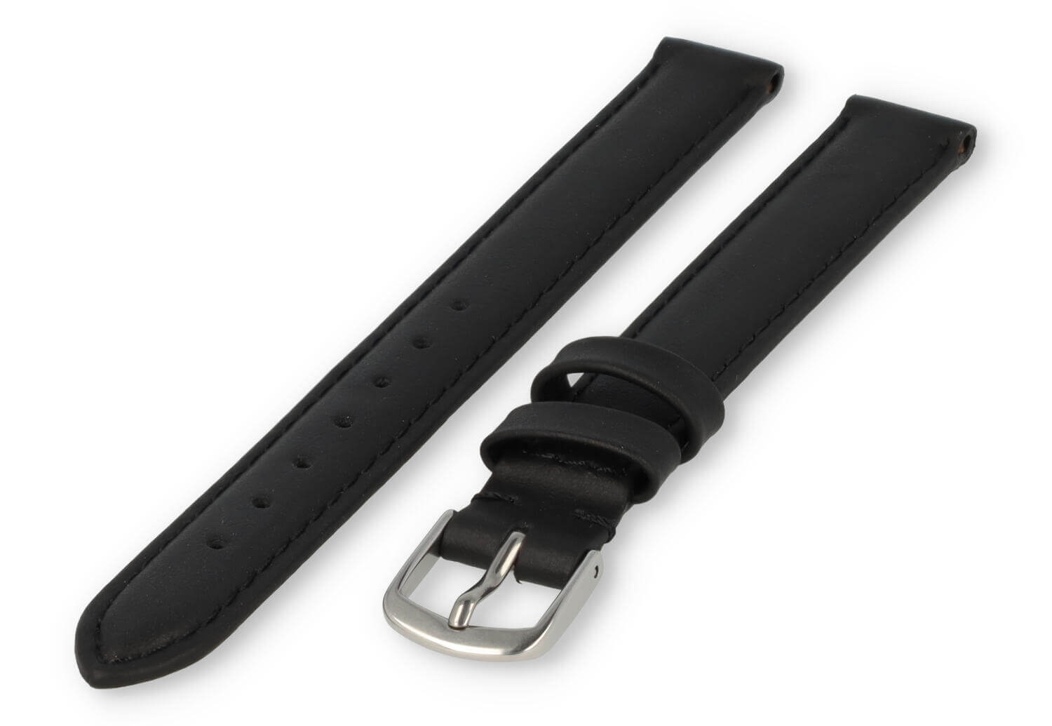 XL horlogeband glad leer - 12mm - zwart