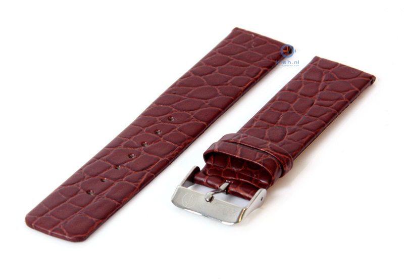 Horlogeband 22mm donkerbruin leer croco