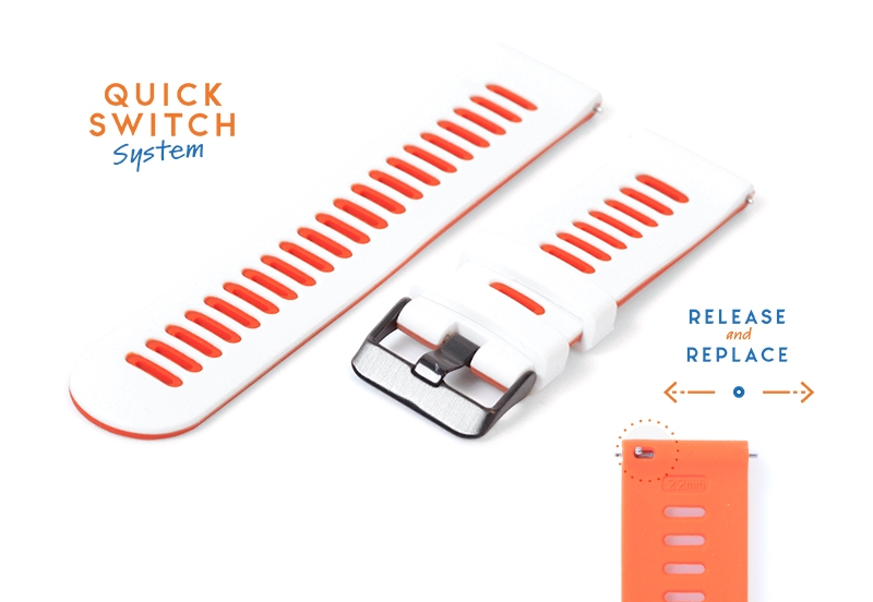 Siliconen horlogeband 22mm - wit/oranje