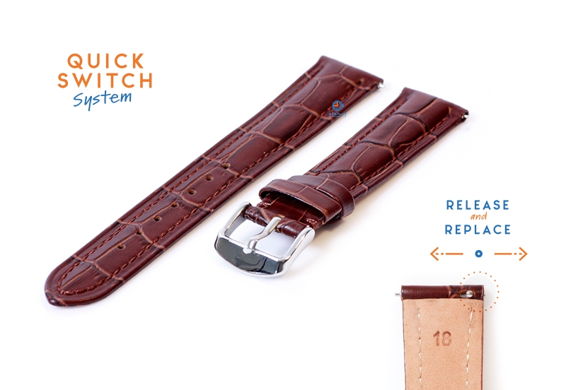 Horlogeband 18mm croco leer bruin