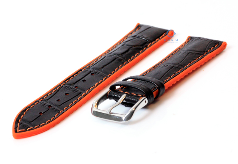 Horlogeband rubber 20mm zwart/oranje