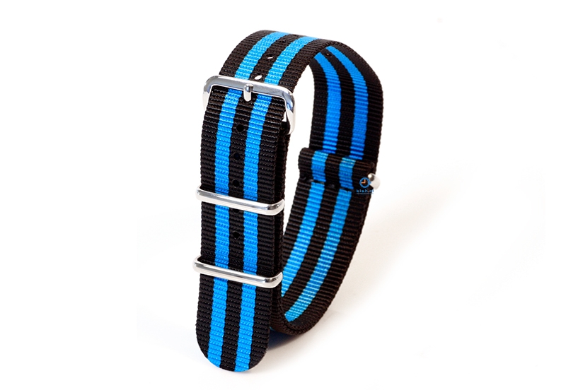 Horlogeband nylon 20mm zwart/blauw