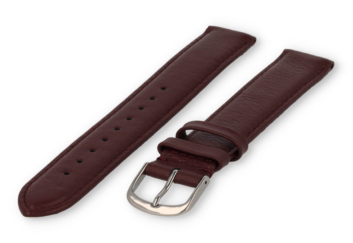 XL horlogeband glad leer - 18mm - bordeaux