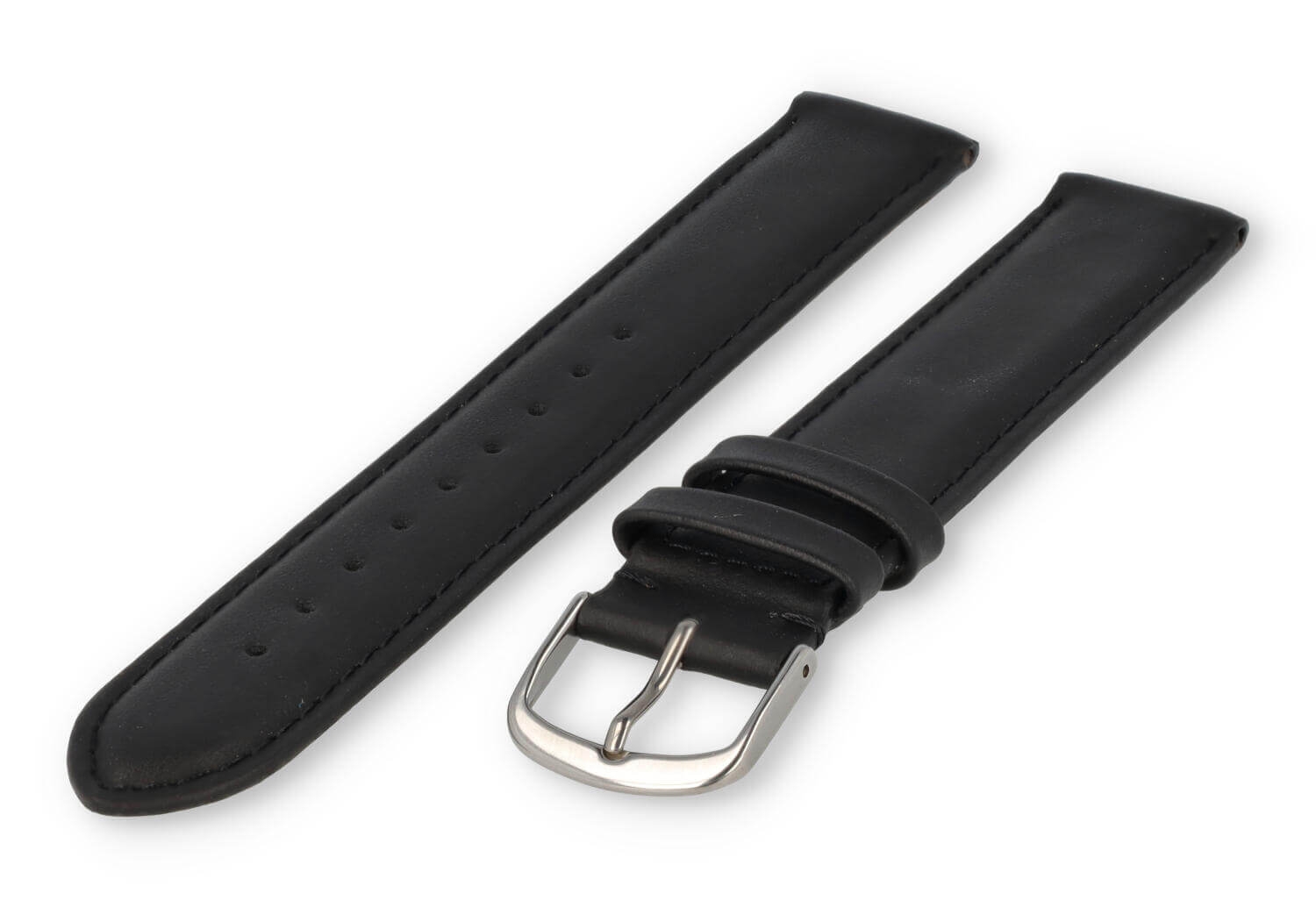 XL horlogeband glad leer - 18mm - zwart