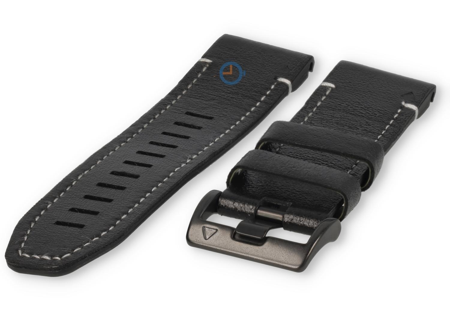 Robuuste hybrid band - 26mm siliconen/leer - zwart