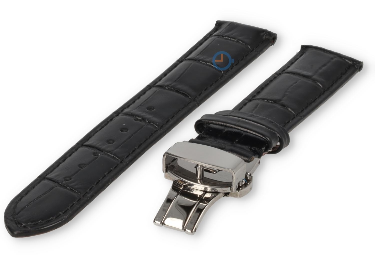 19mm horlogeband crocoleer met vlindersluiting - zwart