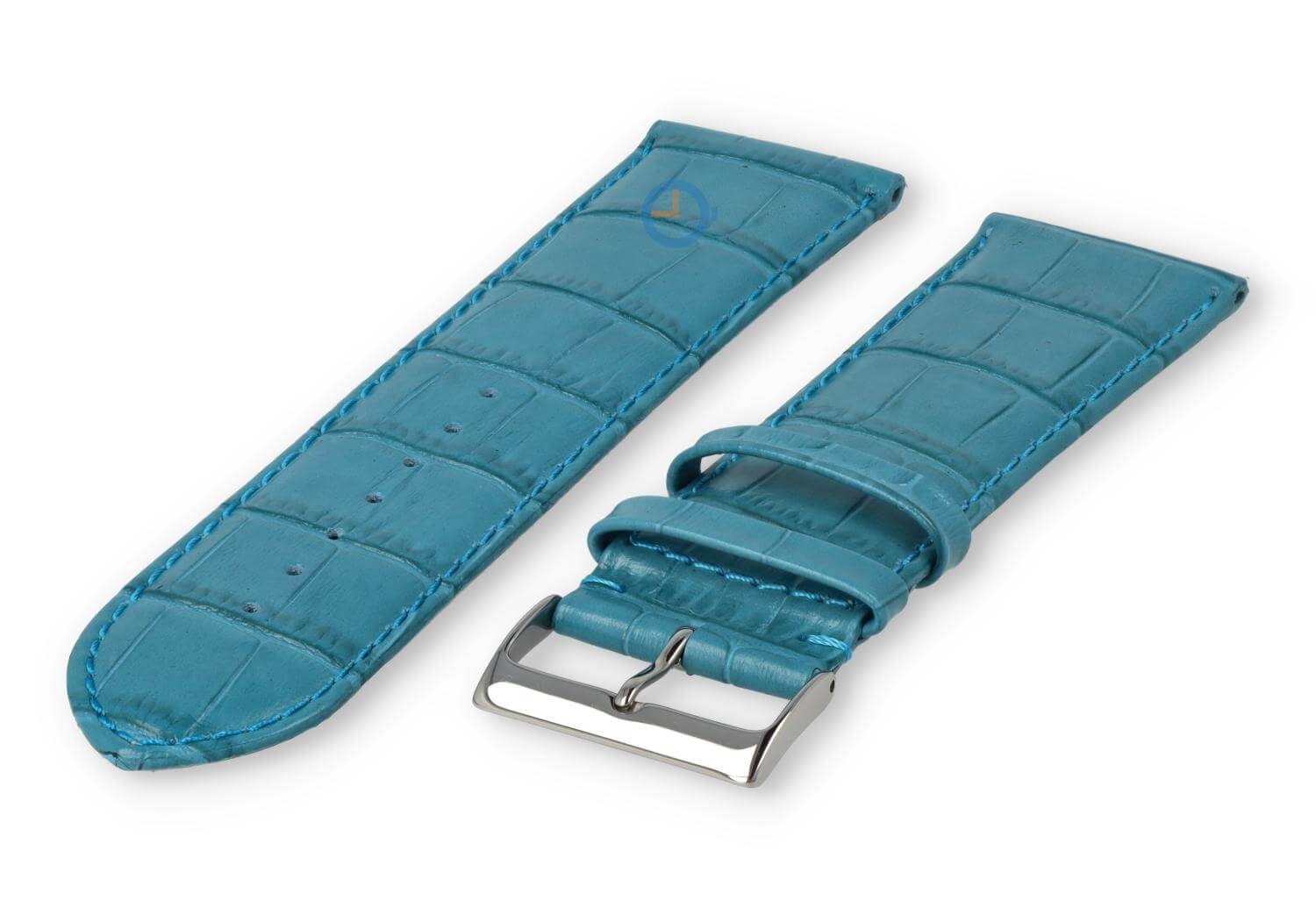 Kalfsleder XL band met croco-reliëf - 28mm - petrol